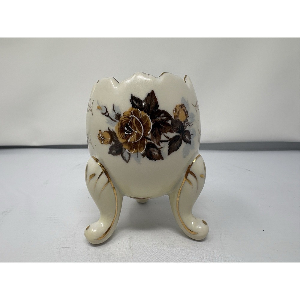 VTG Napcoware Victorian 5" Cracked Egg 3 Footed Porcelain Gold Trim Vase C1399/S